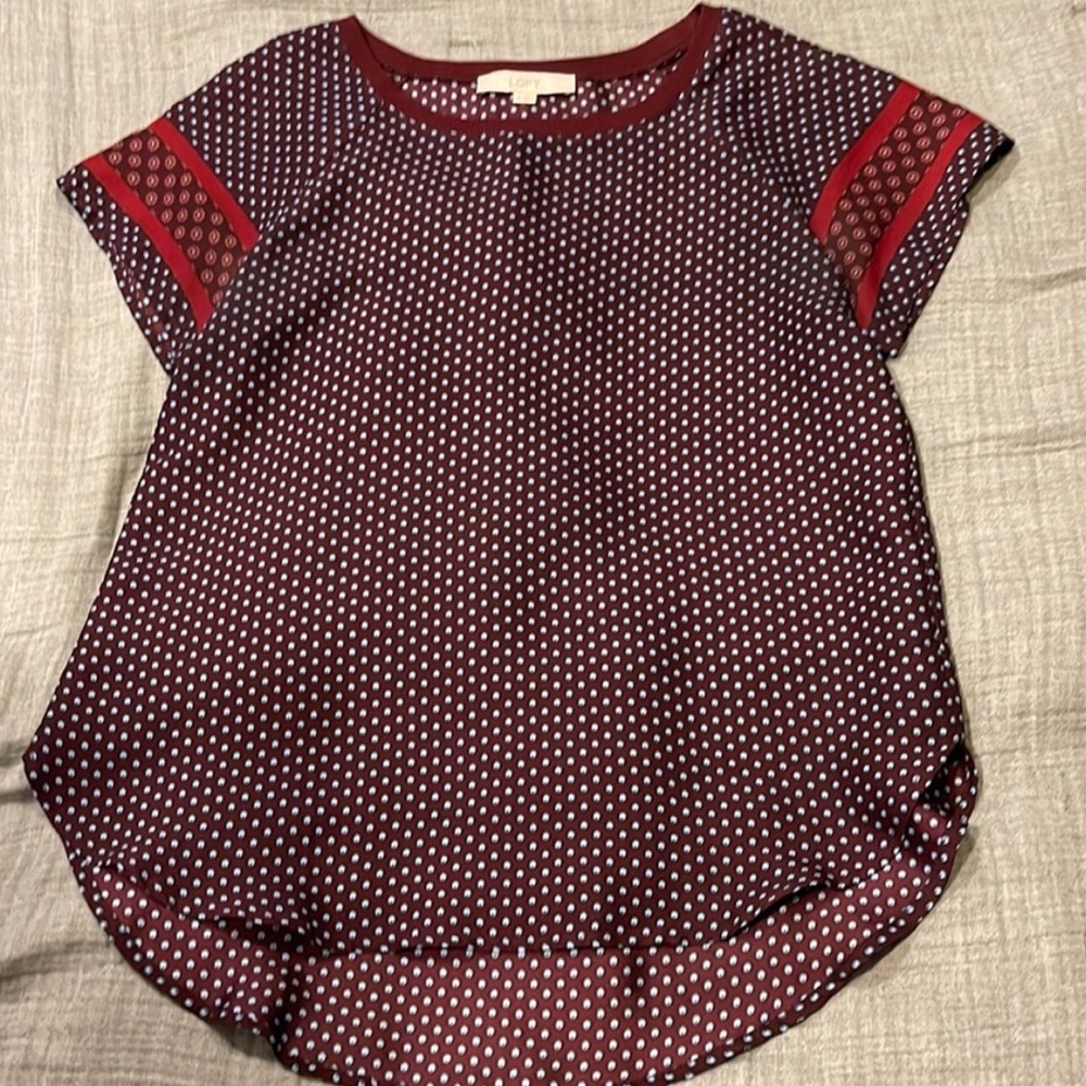 LOFT Women’s Top short sleeves SZ: XSP Wine & blue Beautiful designer Tunic EUC